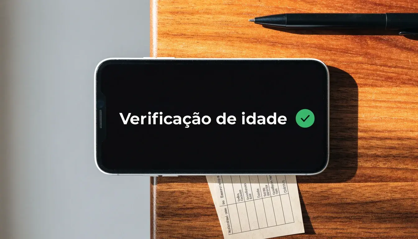 Uma folha de licença em papel com um selo vermelho, pousada numa secretária de madeira ao lado de uma caneta